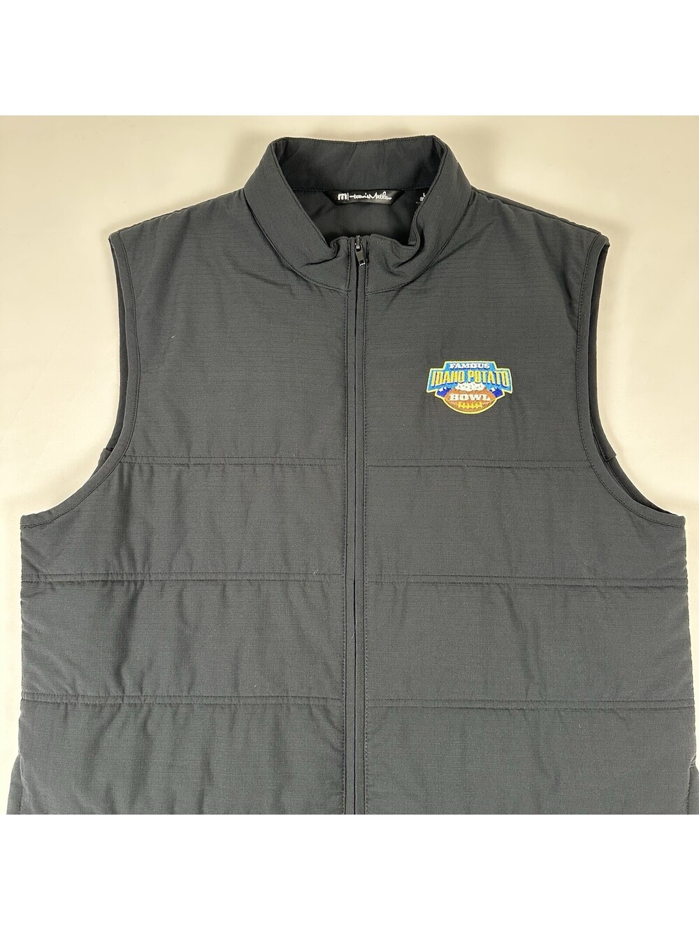 TravisMathew Mens L Quilted Vest Black Idaho Potato Bowl Full Zip Golf